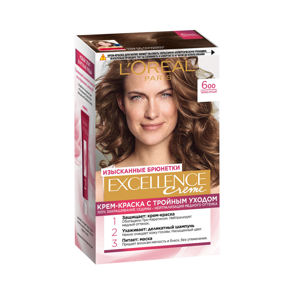 

Крем - краска L'Oreal Paris EXCELLENCE Creme стойкая для волос 600 Темно-русый