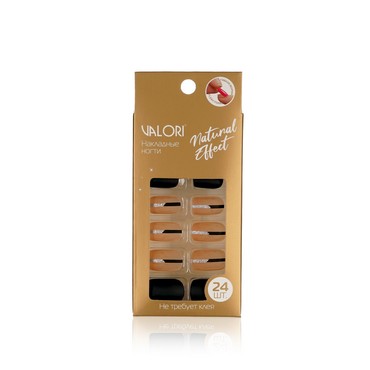 Накладные ногти Valori Natural Effect , Матовый бежевый с черным , 24шт