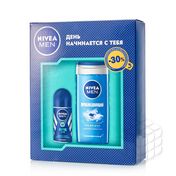 Мужской набор Nivea " Заряд утра " ( шариковый дезодорант - антиперспирант 50мл + гель для душа " Пробуждающий " 250мл )