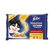 Влажный корм для взрослых кошек Felix Sensations Ассорти 3*85г + хрустящий топпинг 12г
