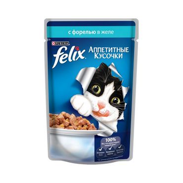 Влажный корм для взрослых кошек Felix Аппетитные кусочки с форелью в желе 85г