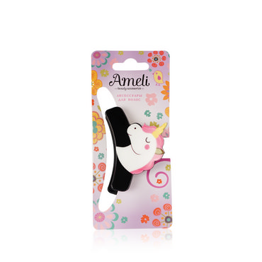 Заколка - краб для волос Ameli " Вишня/единорог " с декором , 5,7см 2шт