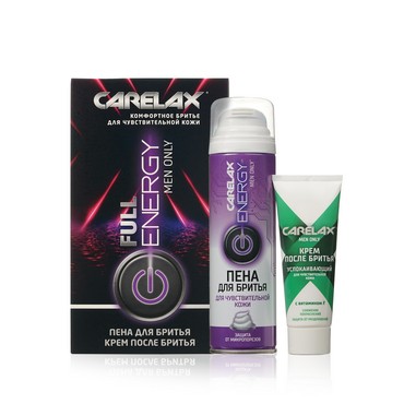 Мужской набор Carelax ( пена для бритья Energy " Extra Sensitive " 200мл + крем после бритья для чувствительной кожи 75мл )