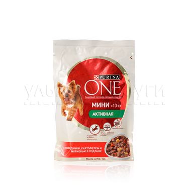 Влажный корм для собак мелких пород Purina One с говядиной , картофелем и морковью в подливе 100г