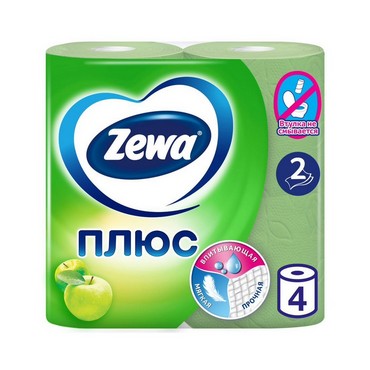 Туалетная бумага Zewa Plus 2х-слойная " яблоко " 4шт