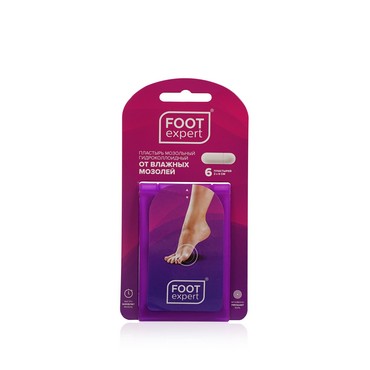 Пластырь для ног Foot Expert " Гидроколлоидный " от влажных мозолей , прямоугольный , 20*60мм 6шт
