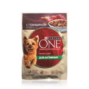 Влажный корм для собак Purina One Мини <10кг " активная " с говядиной, картофелем и морковью в подливе 85г