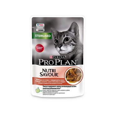 Влажный корм для стерилизованных кошек Pro Plan Sterilised " Nutri Savour " , говядина в соусе 85г