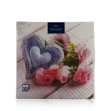 Бумажные салфетки Bouquet " Сердечко с розами " 3х-слойные , 33*33см , 20шт