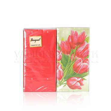 Бумажные салфетки Bouquet Original de Luxe " Тюлпаны на зелёном " , 2х-слойные 33*33см 20шт