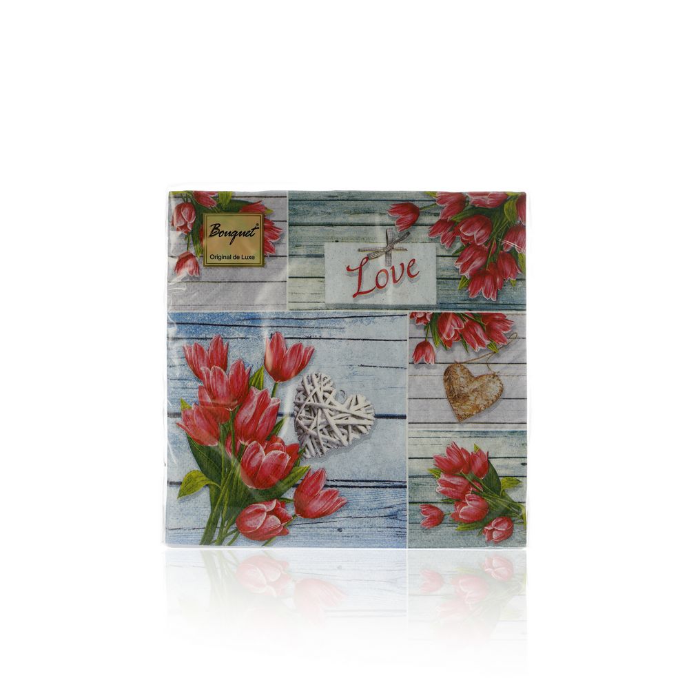 

Бумажные салфетки Bouquet Original de Luxe " Коллаж из Тюльпанов " , 2х-слойные 33*33см 20шт