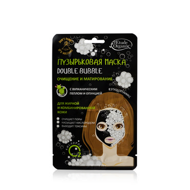 Пузырьковая маска для лица Etude organix Double Bubble очищение и матирование , для жирной и комбинированной кожи , с вулканическим пеплом и опунцией 25г