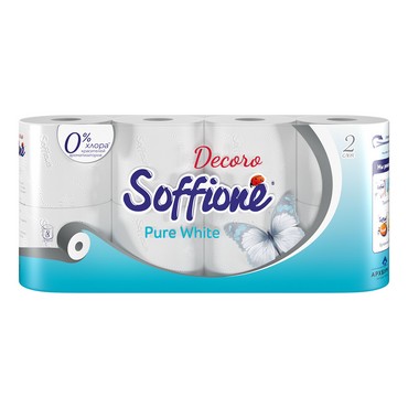 Туалетная бумага Soffione " Pure White " 2х-слойная , 8шт