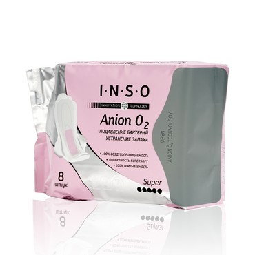 Женские прокладки INSO Anion O2 Super с анионовым слоем 8шт