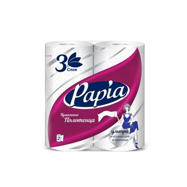 Бумажные полотенца PAPIA 3х-слойные 2шт