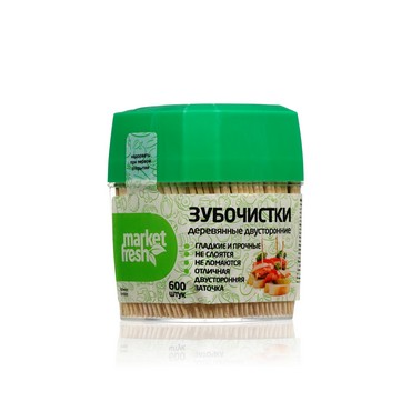Зубочистки MARKET FRESH березовые , в пластиковом диспенсере 600шт