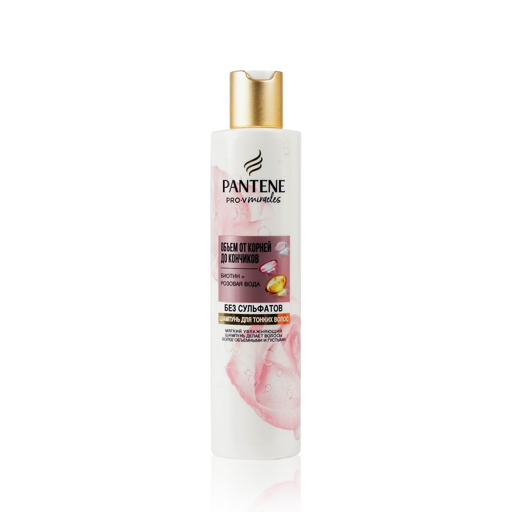 

Шампунь для тонких волос Pantene Pro-V Rose Miracles объём от корней до кончиков без силиконов 225мл