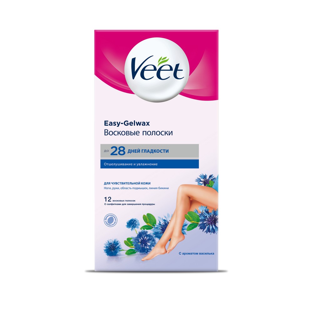 Восковые полоски для депиляции Veet  для чувствительной кожи 12шт