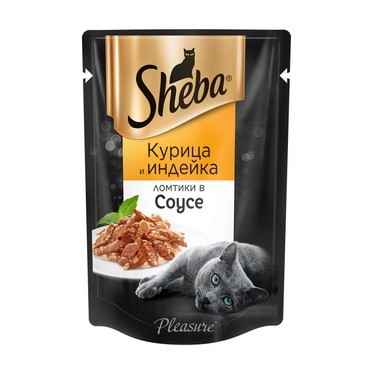Влажный корм для кошек Sheba Pleasure ломтики в соусе с курицей и индейкой 85г