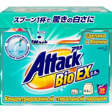 Порошок для стирки Attack Bio EX концентрированный автомат 900г
