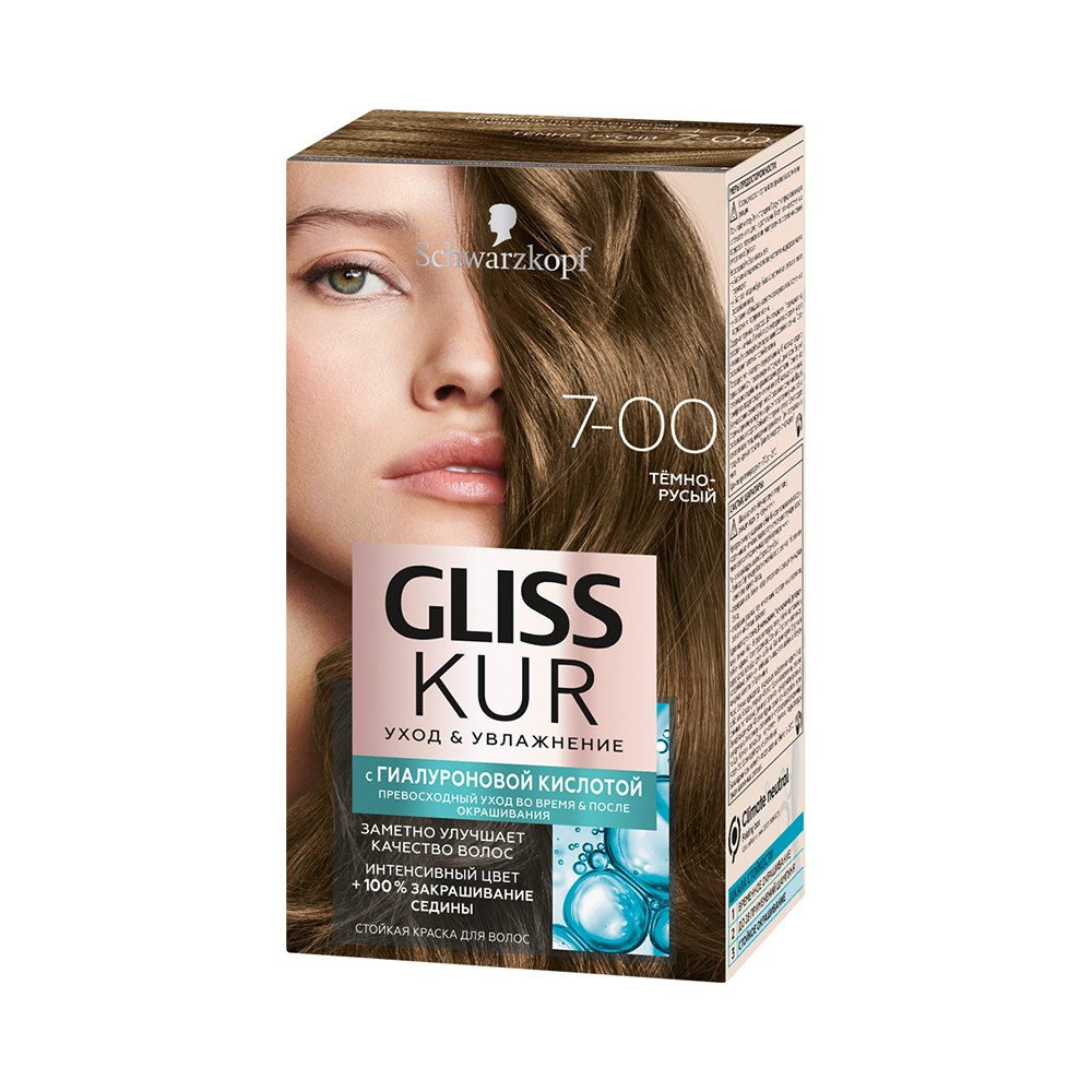 

Стойкая краска для волос Gliss Kur Уход & увлажнение с гиалуроновой кислотой 7-00 Тёмно-русый