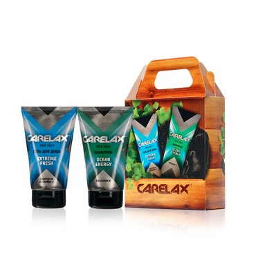Мужской набор Carelax ( гель для душа " Extreme Fresh " 150мл + шампунь для волос " Ocean Energy " 150мл + мочалка - шар Aqua Joy )