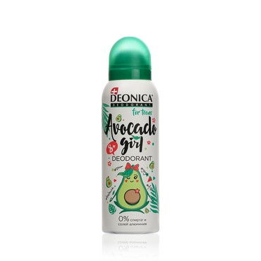 Детский дезодорант Deonica For teens " Avocado Girl " не содержит спирт и соли алюминия , от 8 лет , 125мл