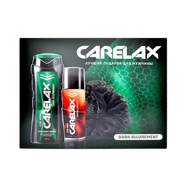 Мужской Подарочный набор Carelax Dark Allurment ( гель для душа 2 в 1 250мл + дезодорант - антиперспирант 150мл + мочалка - шар , Черная )