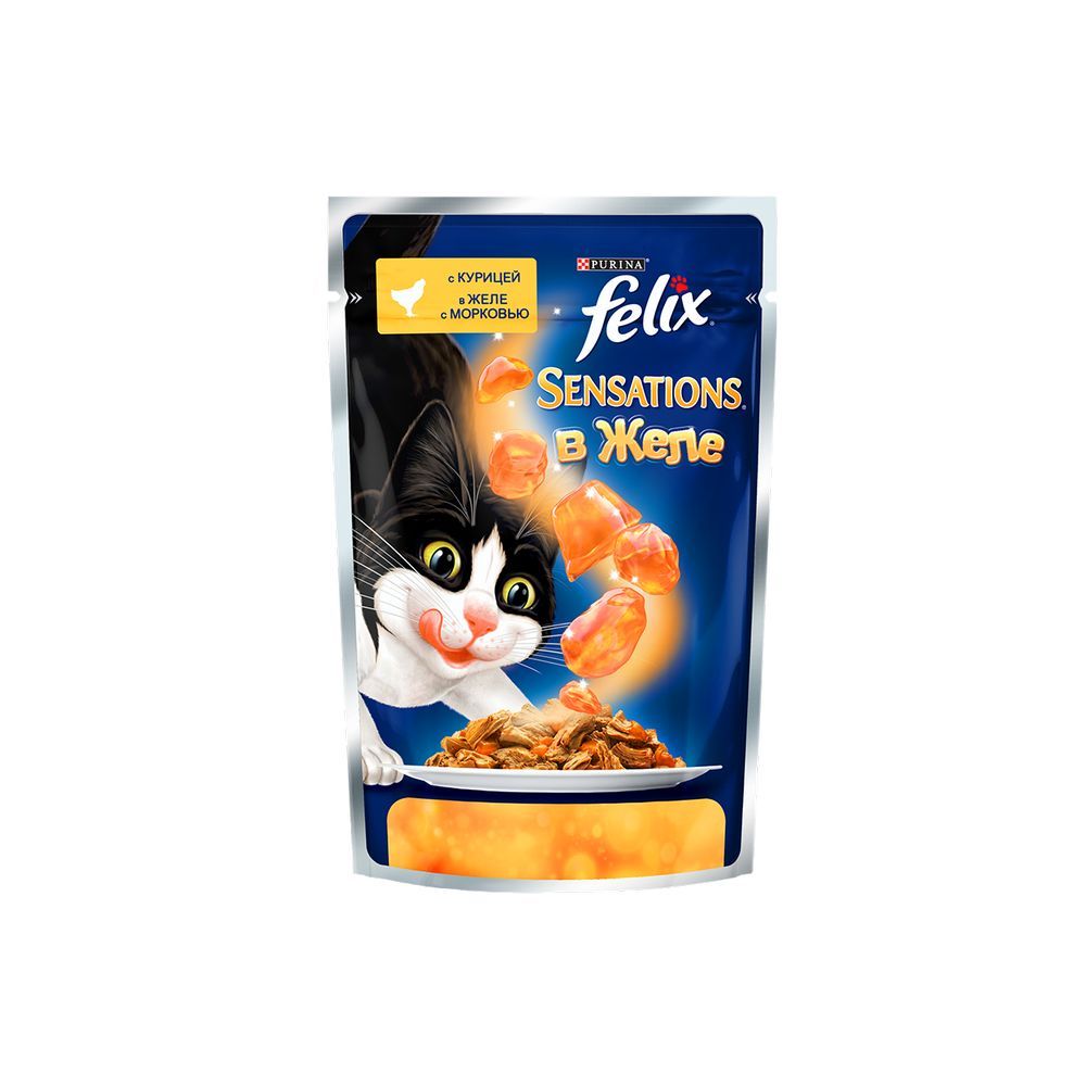 

Влажный корм для взрослых кошек Felix Sensations с курицей в желе с морковью 85г