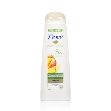 Шампунь для сухих волос Dove Care by Nature " питание и восстановление " с маслом миндаля и манго 380мл