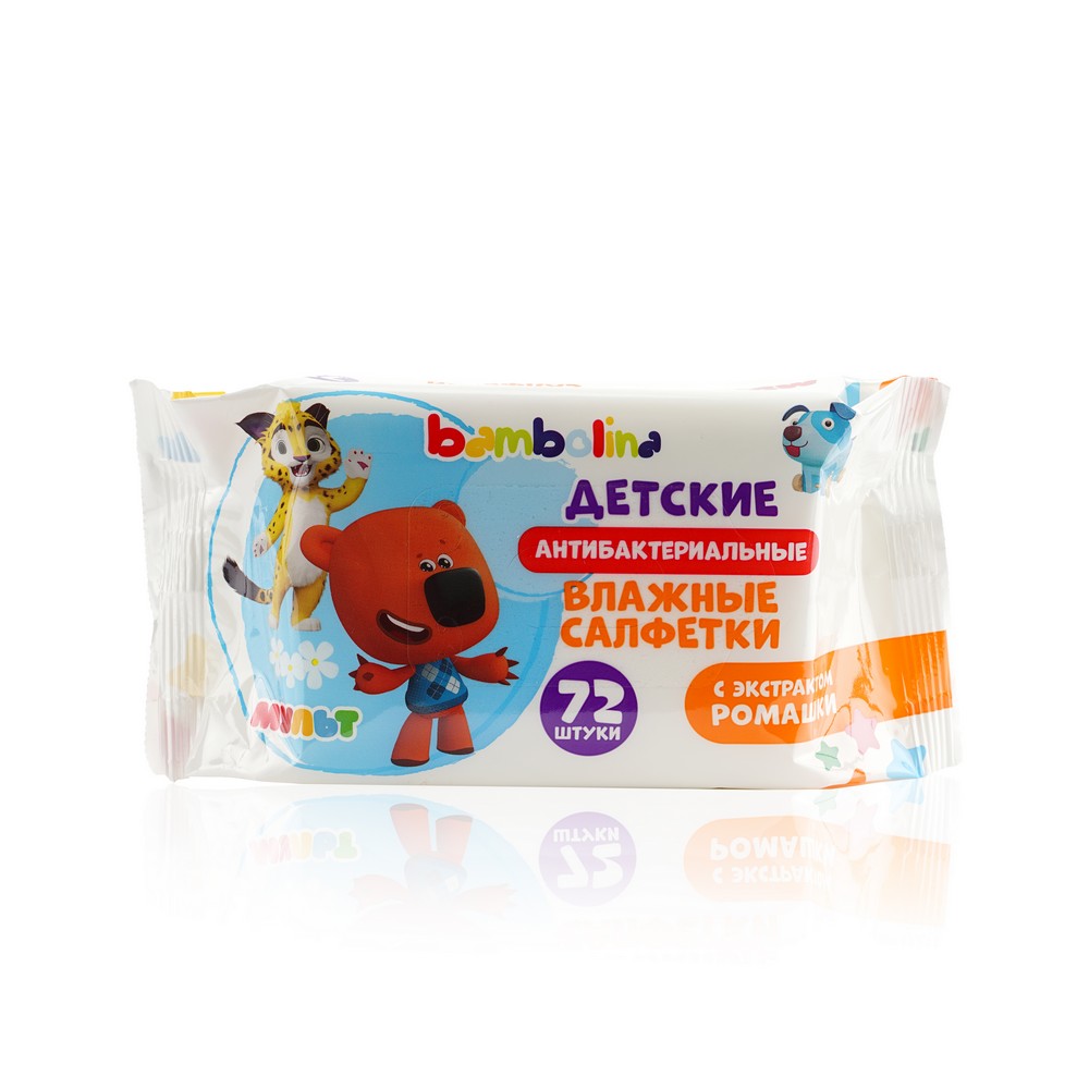 

Детские влажные салфетки Bambolina антибактериальные с экстрактом ромашки 72шт