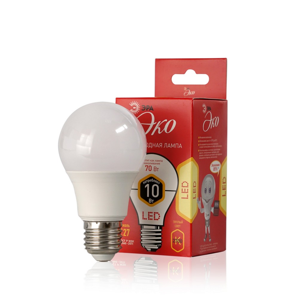 

Лампа Eco LED Эра A60-10W-827-E27 Грушевидная
