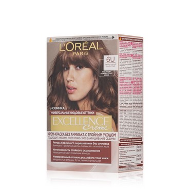 Крем - краска для волос без аммиака L'Oreal Paris EXCELLENCE Creme " Универсальные нюдовые оттенки " 6U Универсальный Темно-русый