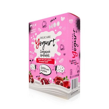 Женский Подарочный набор Delicare ( крем - гель для душа Yogurt " Сладкий гранат " 400мл + мочалка - шар для тела Aqua Joy красная )