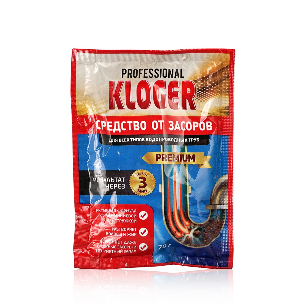 Средство для устранения засоров Kloger Proff 70г чистящее средство kloger turbo гель для устранения засоров 500 мл