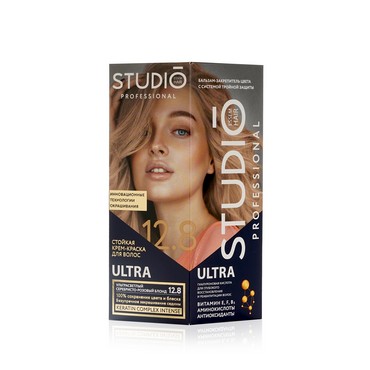 Стойкая крем - краска для волос STUDIO Ultra 12.8 Ультрасветлый серебристо-розовый блондин