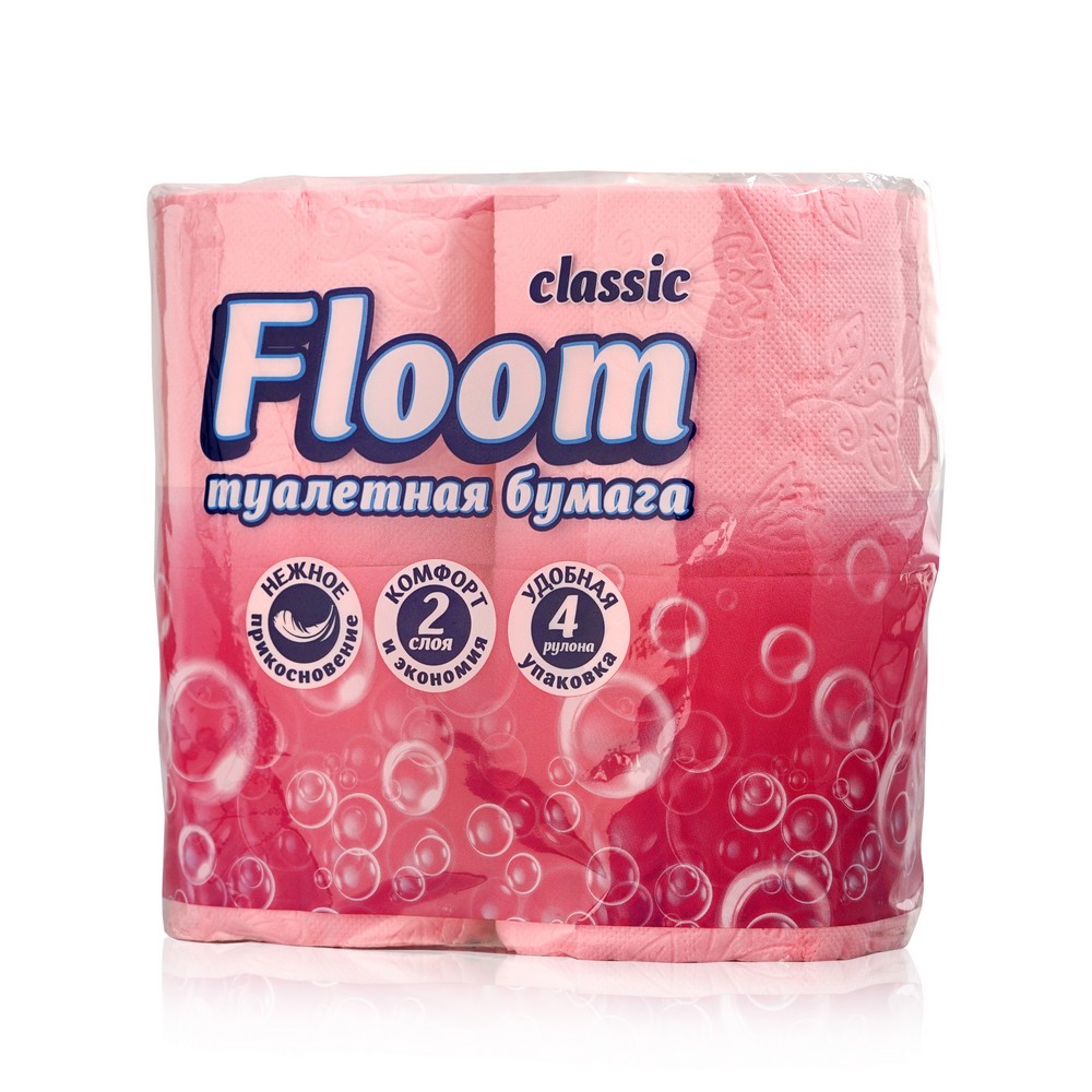 

Туалетная бумага Floom 2х-слойная , розовая 4шт